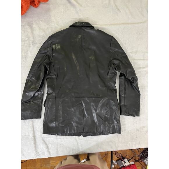 Vintage Banana Republic Black Leather Three Button Jacket Mens M Made In Korea - Picture 3 of 14